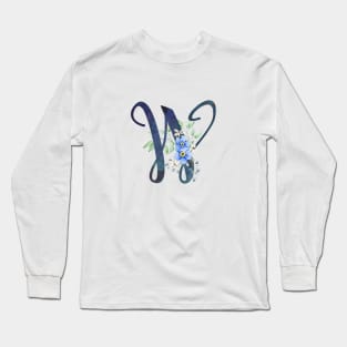 Floral Monogram W Wild Blue Flowers Long Sleeve T-Shirt